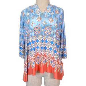 Ruby Rd Petite XL Boho Garden Party Tunic 3/4 Sleeve Top NWT